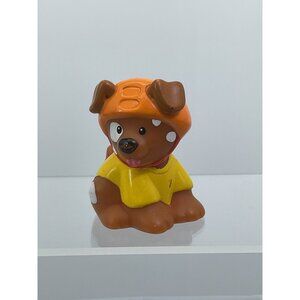 Fisher Price Little People Dog Figurine With Helmet & Yellow Outfit